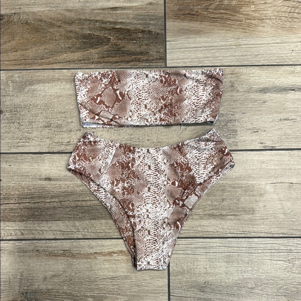 Brown Snake Print bandeau Bikini Set